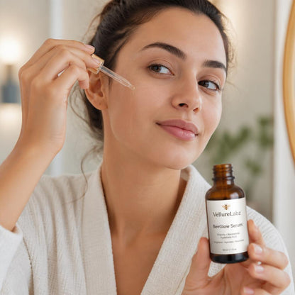 Applying VellureLabz BeeGlow Serum to the skin